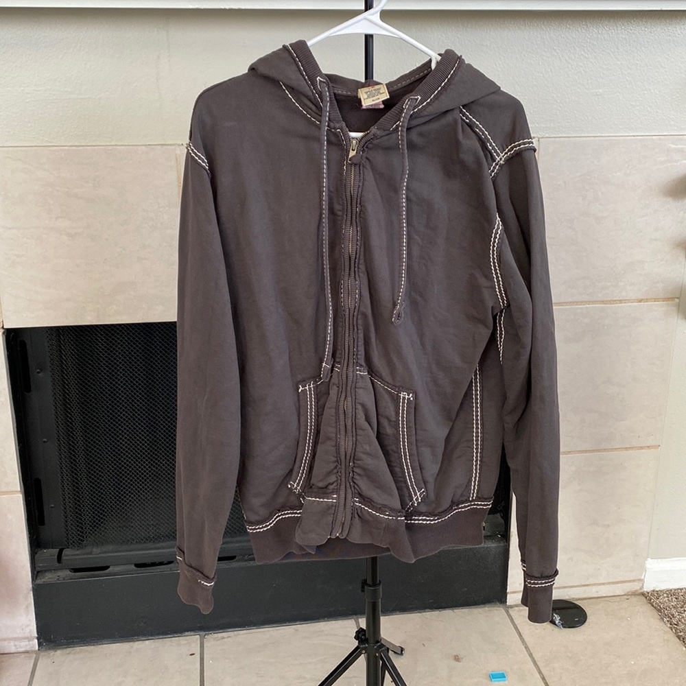 True Religion oversized stitch zipup hoodie. Size XL, fits like a Medium/Large.